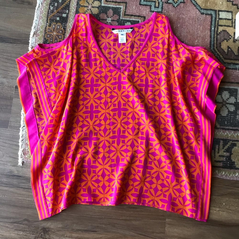 Trina Turk Open Shoulder Silk Top